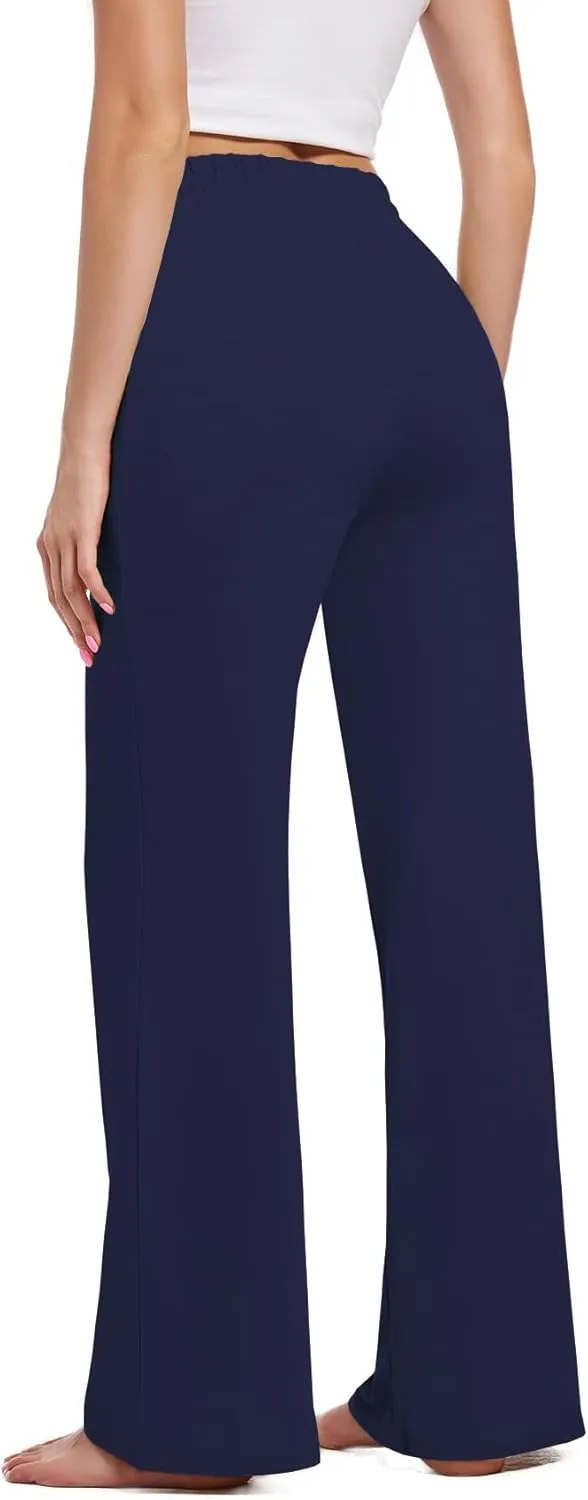 3 Pack Womens Yoga Sweatpants Wide Leg Lounge Pajamas Pants Drawstring Workout Comfy Joggers Sweatpants Pants Pockets