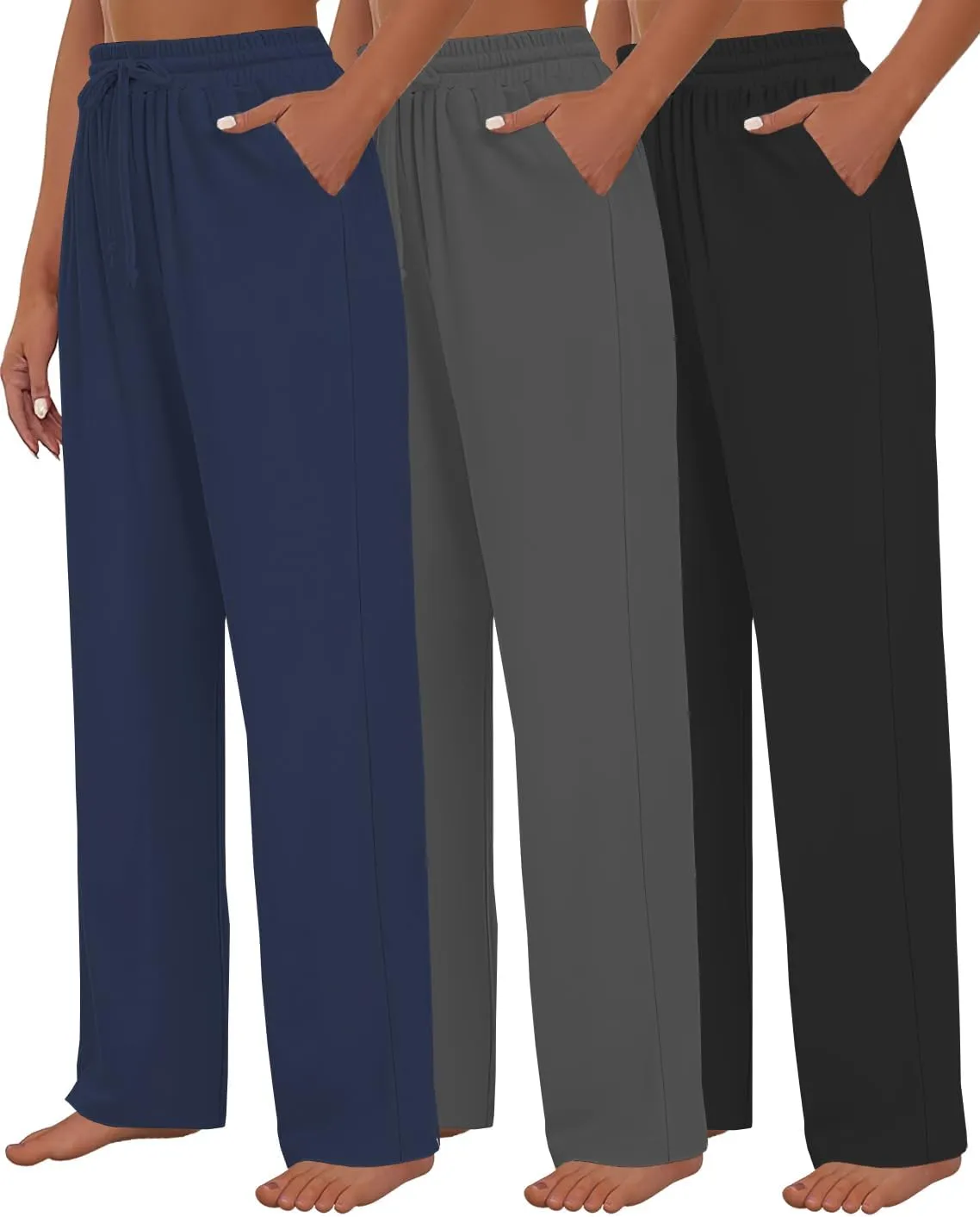 3 Pack Womens Yoga Sweatpants Wide Leg Lounge Pajamas Pants Drawstring Workout Comfy Joggers Sweatpants Pants Pockets