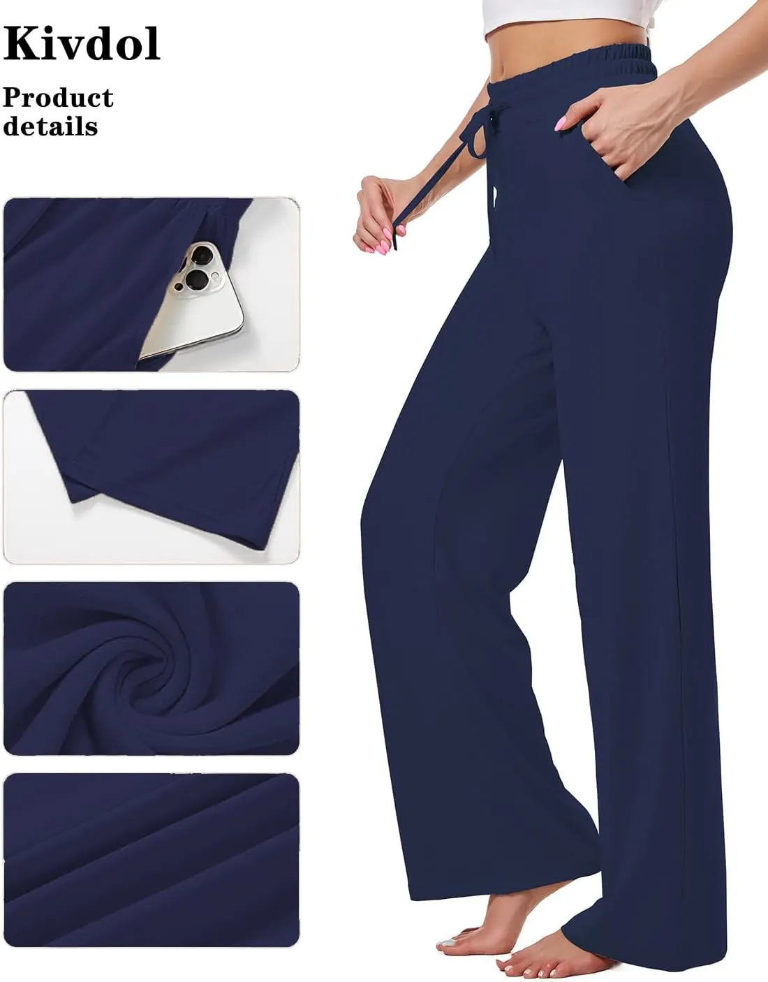 3 Pack Womens Yoga Sweatpants Wide Leg Lounge Pajamas Pants Drawstring Workout Comfy Joggers Sweatpants Pants Pockets