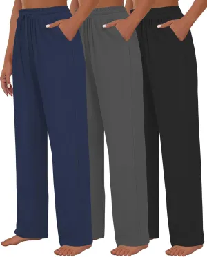 3 Pack Womens Yoga Sweatpants Wide Leg Lounge Pajamas Pants Drawstring Workout Comfy Joggers Sweatpants Pants Pockets