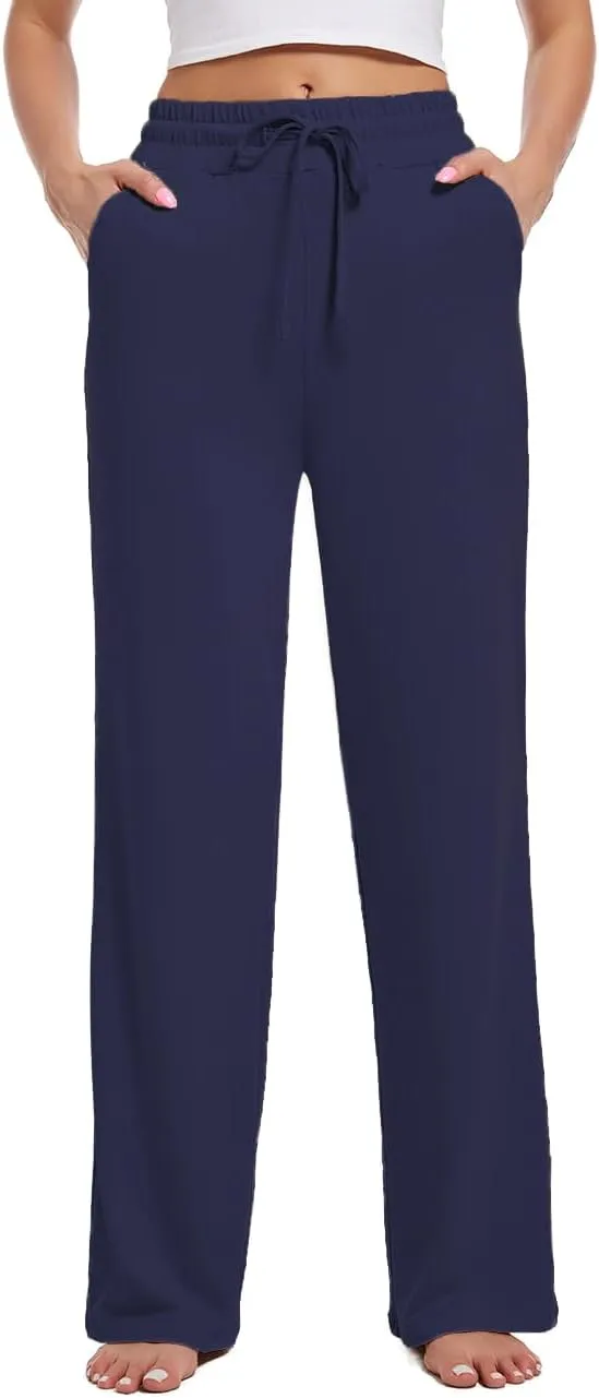 3 Pack Womens Yoga Sweatpants Wide Leg Lounge Pajamas Pants Drawstring Workout Comfy Joggers Sweatpants Pants Pockets