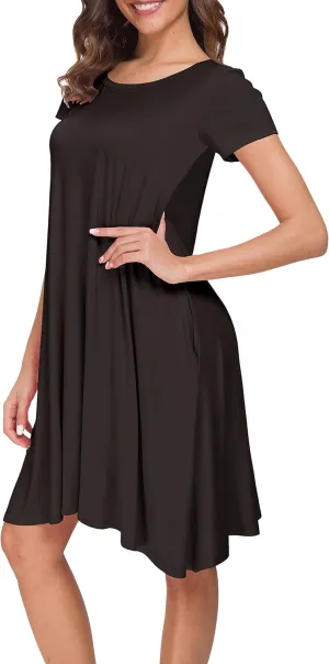 Afibi Womens Short Sleeve Loose Pockets Dress Casual Swing T-Shirt Dresses