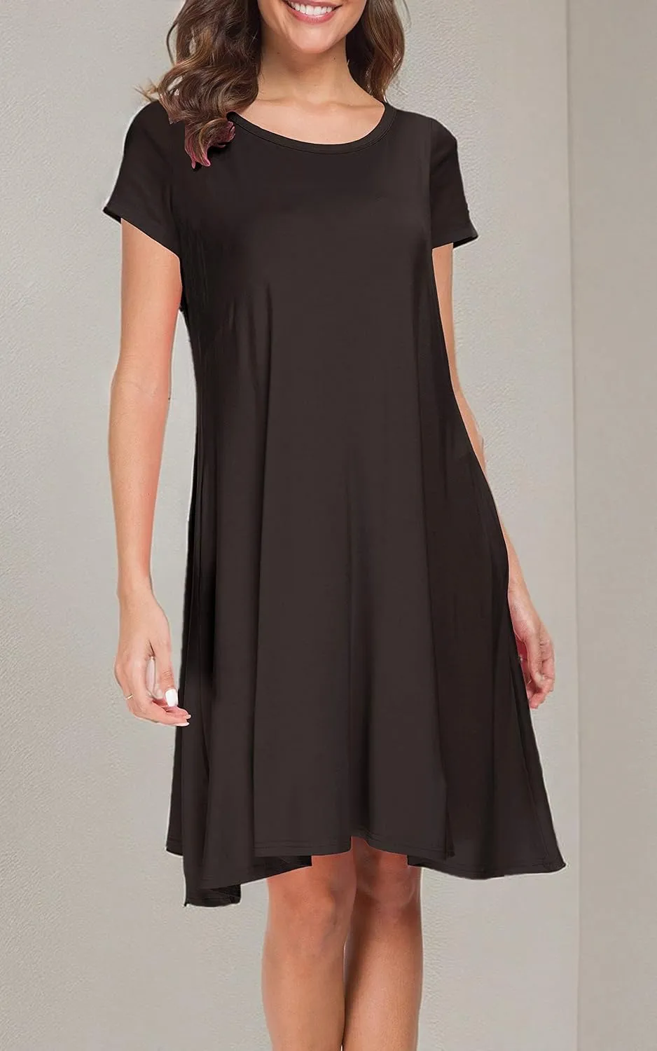 Afibi Womens Short Sleeve Loose Pockets Dress Casual Swing T-Shirt Dresses