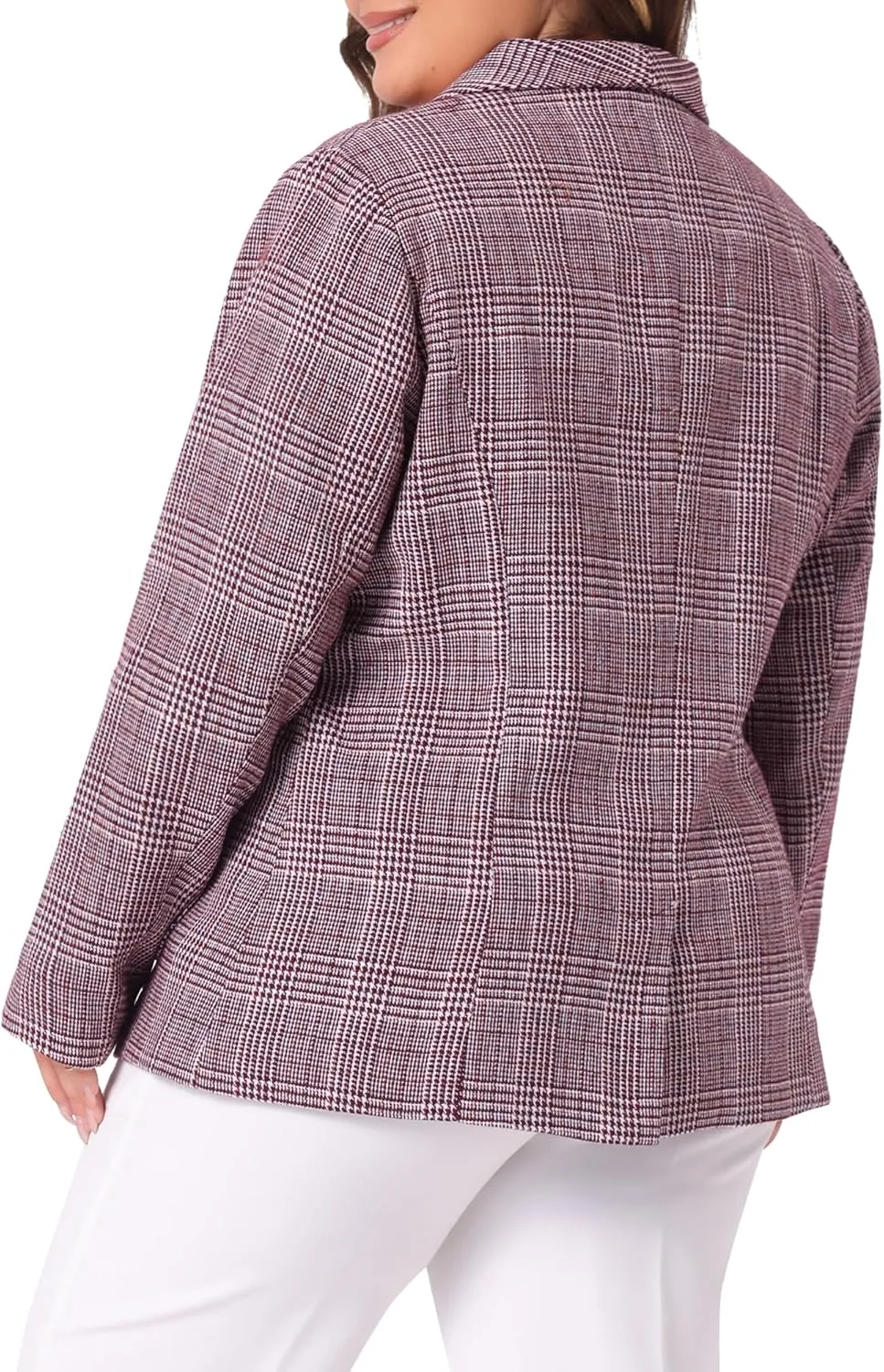 Agnes Orinda Plus Size Plaid Blazer for Women Lapel Jacket Work Office Single Breasted Blazers