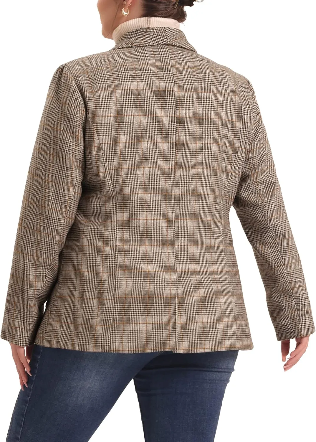 Agnes Orinda Plus Size Plaid Blazer for Women Lapel Jacket Work Office Single Breasted Blazers