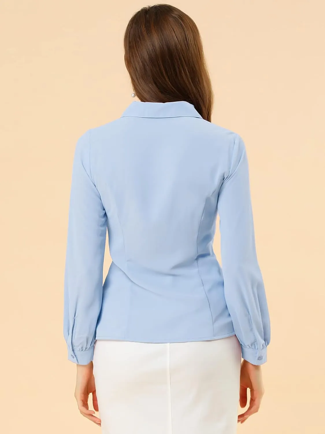 Allegra K Women's Button Up Shirt Business Casual Career Peter Pan Collar Long Bishop Sleeve Blouse
