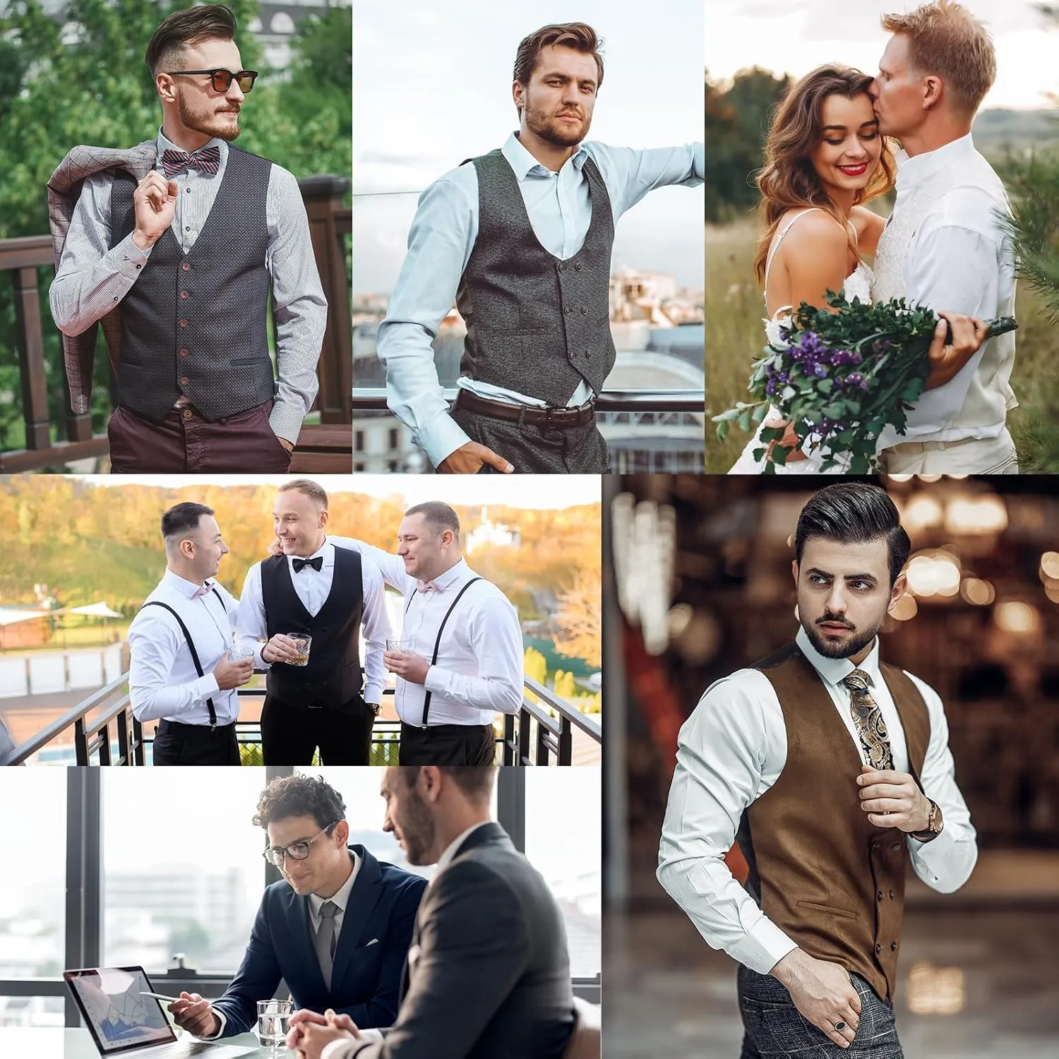 American Trends Men's Suit Vest Victorian Suit Steampunk Gothic Waistcoat V-Neck Business Dress Formal Vest Wedding Party