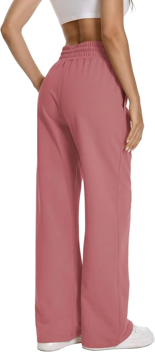 Auriviz Womens High Waisted Drawstring Sweatpants Straight Leg Pants Side Hidden Pockets Sweat Pants 30 Inseam