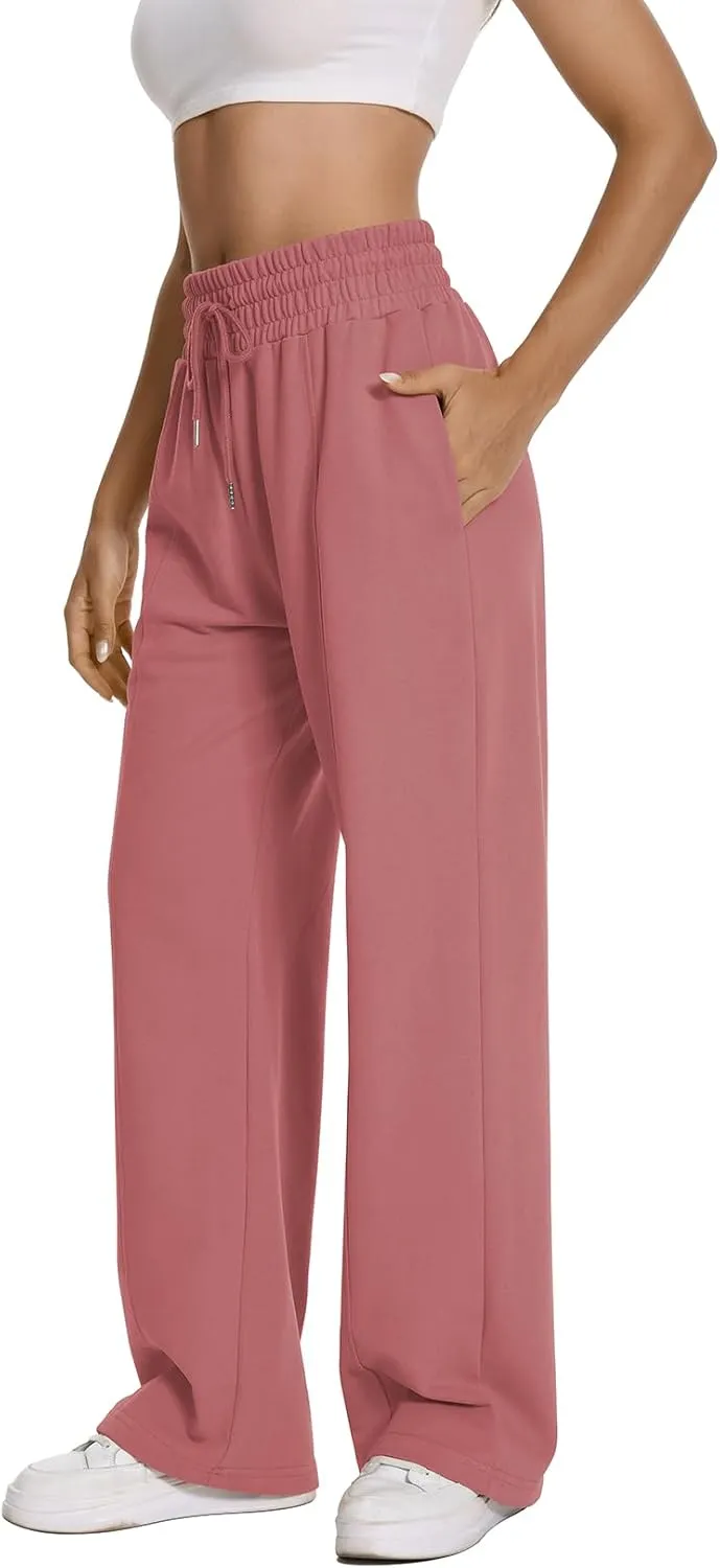 Auriviz Womens High Waisted Drawstring Sweatpants Straight Leg Pants Side Hidden Pockets Sweat Pants 30 Inseam