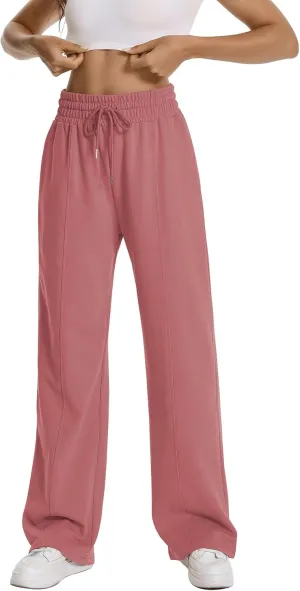 Auriviz Womens High Waisted Drawstring Sweatpants Straight Leg Pants Side Hidden Pockets Sweat Pants 30 Inseam