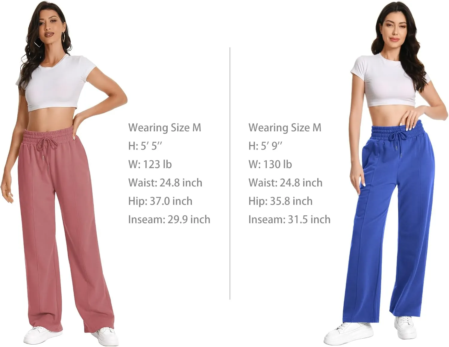 Auriviz Womens High Waisted Drawstring Sweatpants Straight Leg Pants Side Hidden Pockets Sweat Pants 30 Inseam