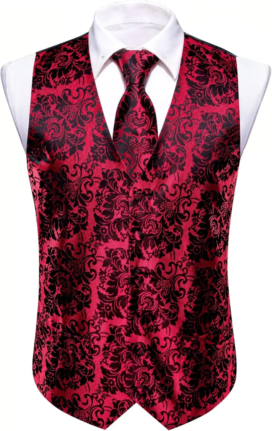 Barry.Wang Mens Paisley V-neck Suit Vest Formal/Leisure Silk Jacquard Waistcoat Tie Set 5PCS