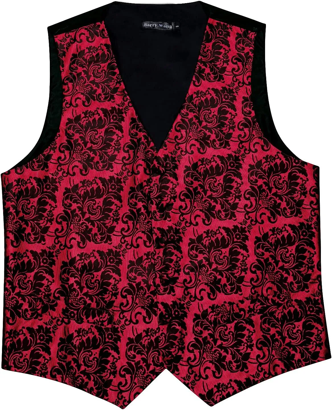 Barry.Wang Mens Paisley V-neck Suit Vest Formal/Leisure Silk Jacquard Waistcoat Tie Set 5PCS