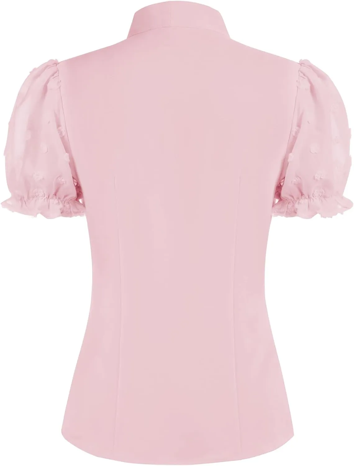 Belle Poque Summer Short Sleeve Office Button Down Blouse Vintage Business Casual Shirts Tops with Bow Tie