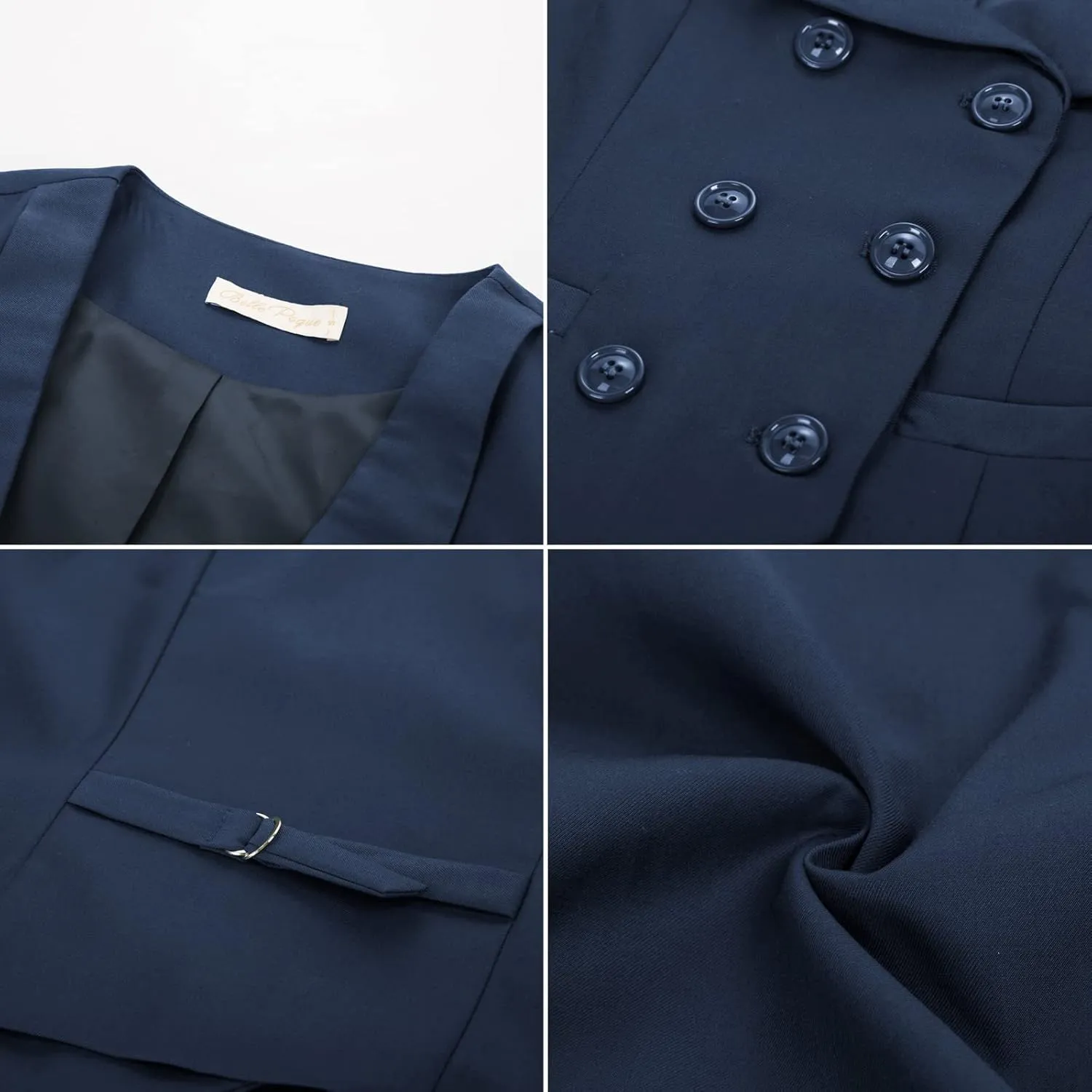 Belle Poque Women Double Breasted Waistcoat Vintage Lapel Collar Vest Coat with 2 Pockets