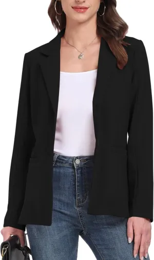 Blazer Jackets for Women Casual Open Front Lapel Work Office Button Long Sleeve Blazer with Pockets 2025