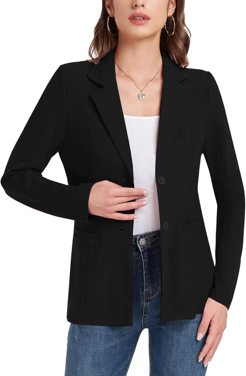 Blazer Jackets for Women Casual Open Front Lapel Work Office Button Long Sleeve Blazer with Pockets 2025