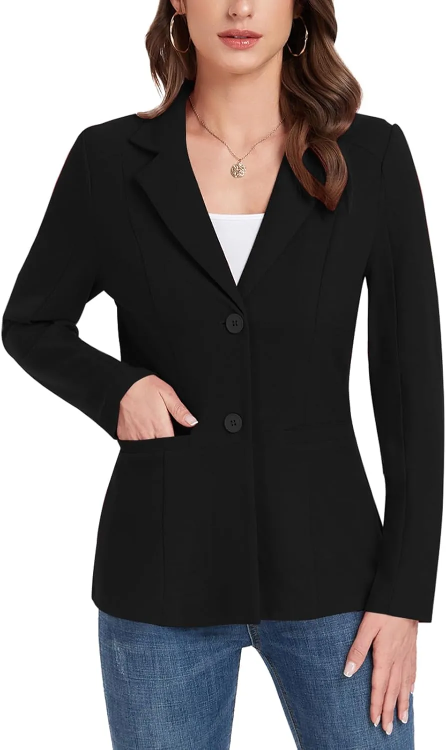 Blazer Jackets for Women Casual Open Front Lapel Work Office Button Long Sleeve Blazer with Pockets 2025