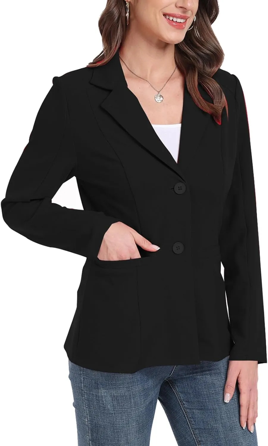 Blazer Jackets for Women Casual Open Front Lapel Work Office Button Long Sleeve Blazer with Pockets 2025