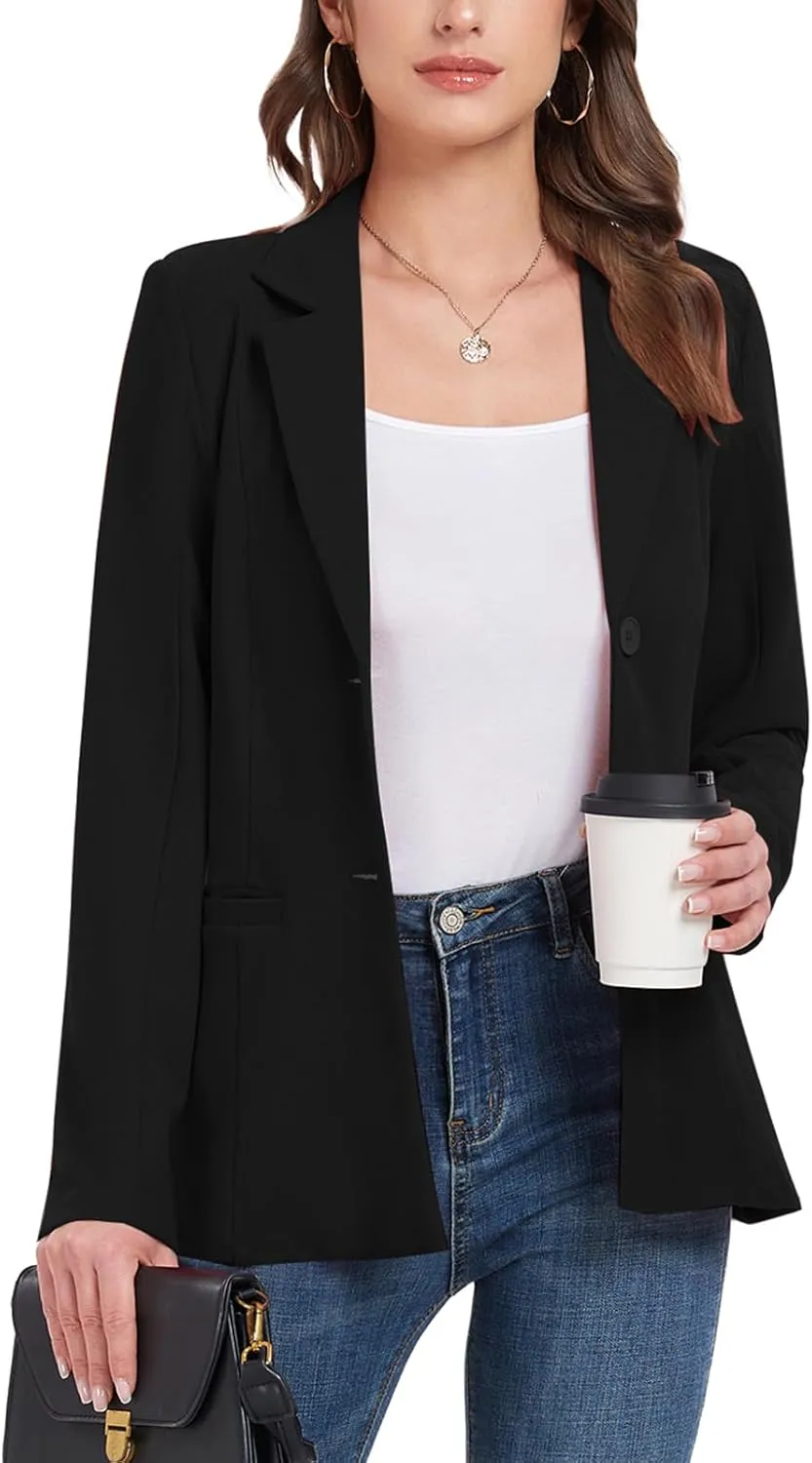 Blazer Jackets for Women Casual Open Front Lapel Work Office Button Long Sleeve Blazer with Pockets 2025