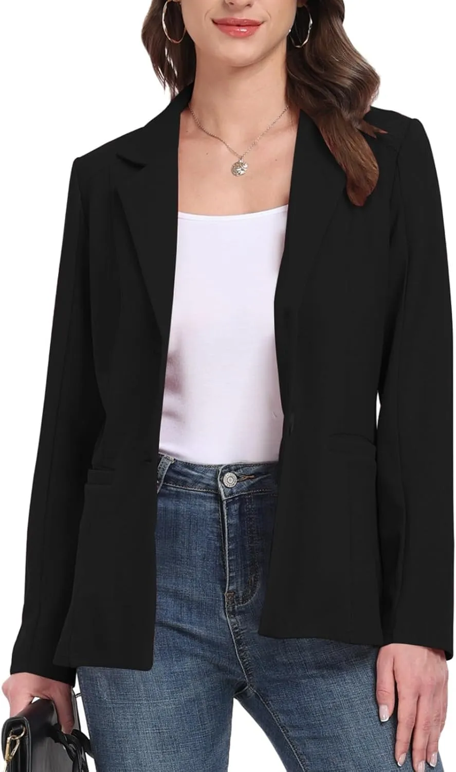 Blazer Jackets for Women Casual Open Front Lapel Work Office Button Long Sleeve Blazer with Pockets 2025