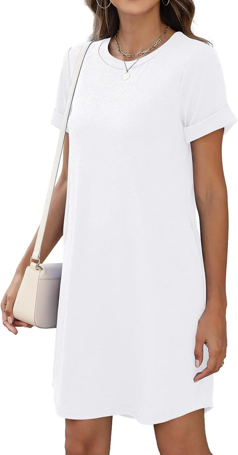Bluetime Womens T Shirt Dresses Casual 2025 Summer Short Sleeve Loose Vacation Dress with Pockets