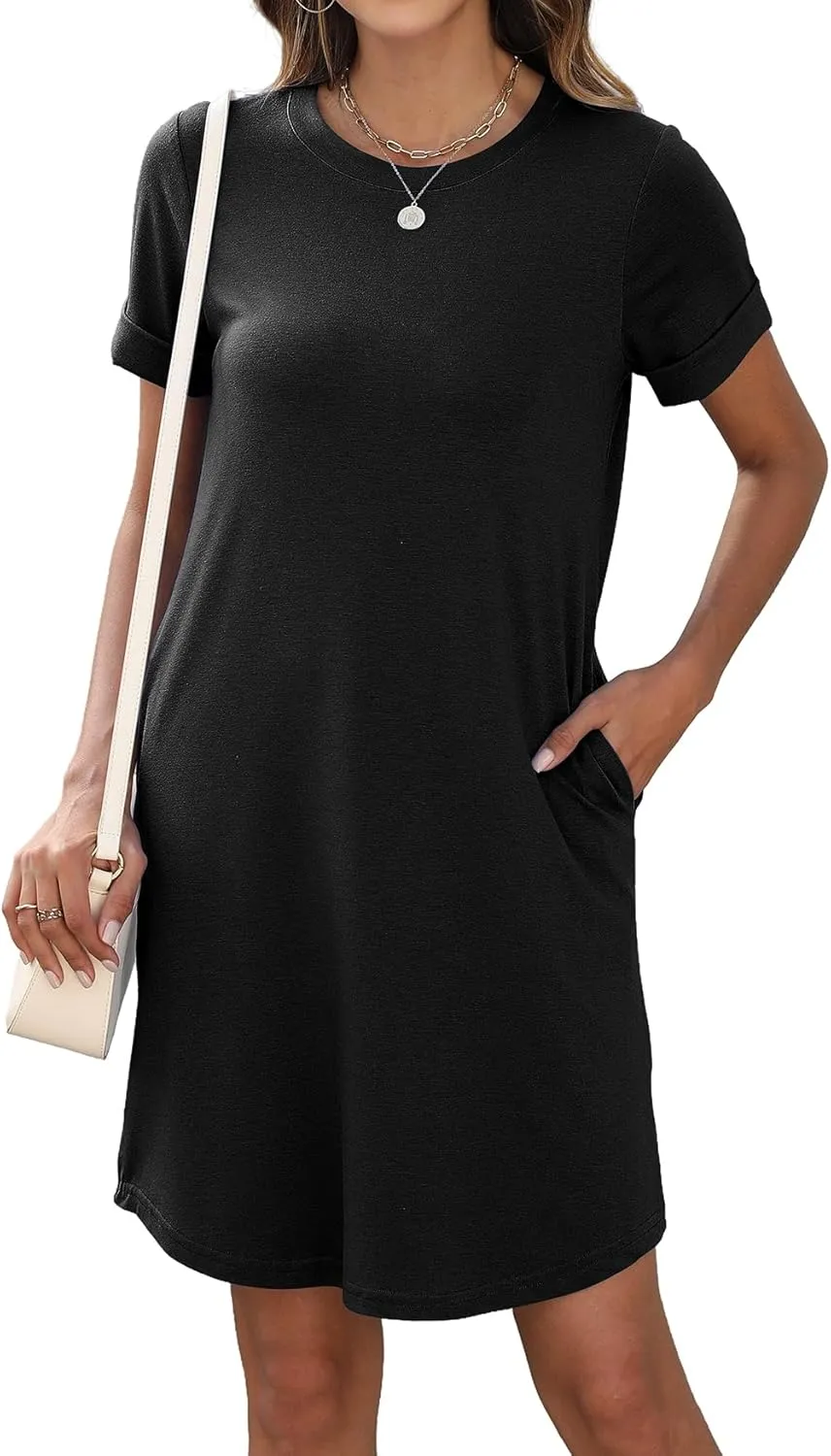 Bluetime Womens T Shirt Dresses Casual 2025 Summer Short Sleeve Loose Vacation Dress with Pockets