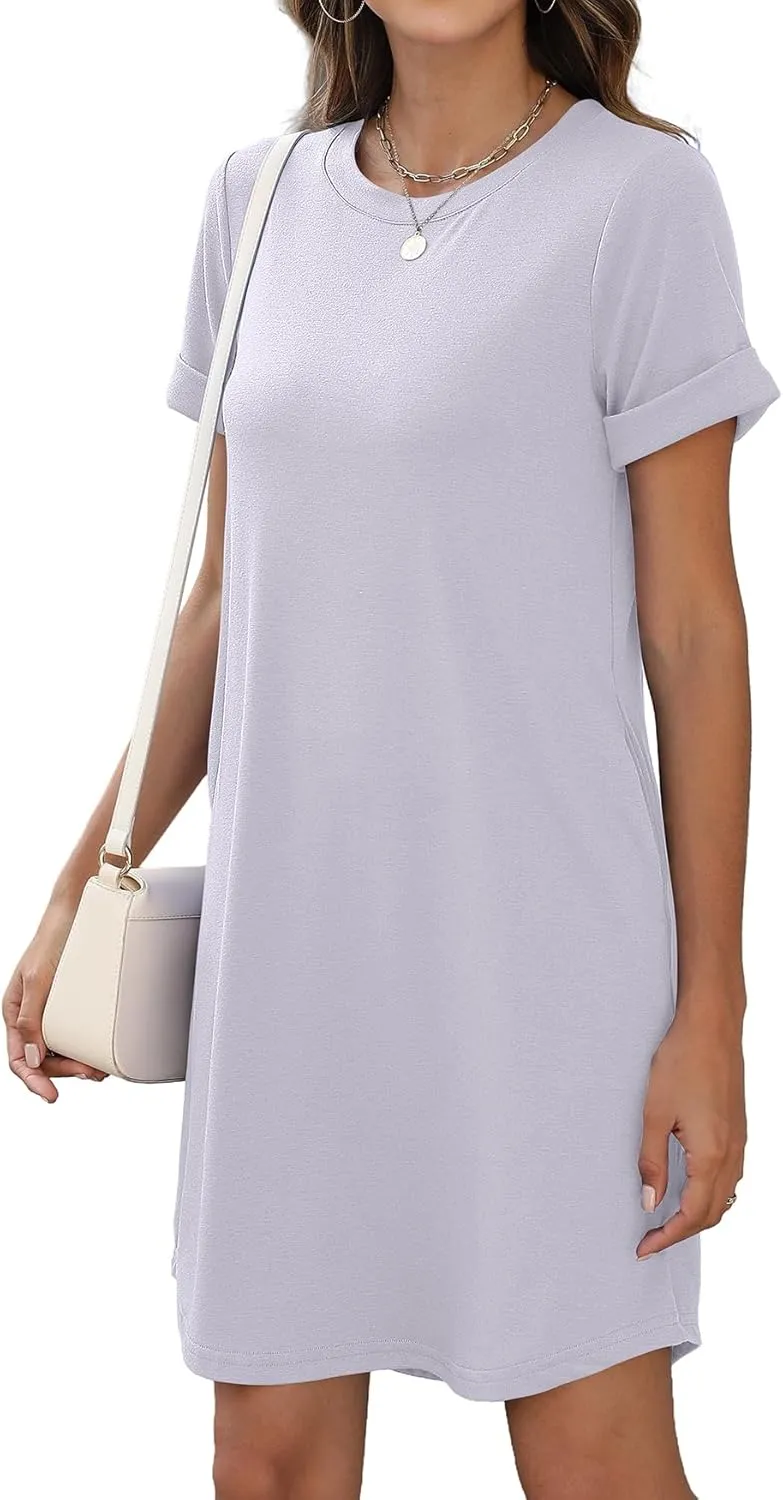 Bluetime Womens T Shirt Dresses Casual 2025 Summer Short Sleeve Loose Vacation Dress with Pockets