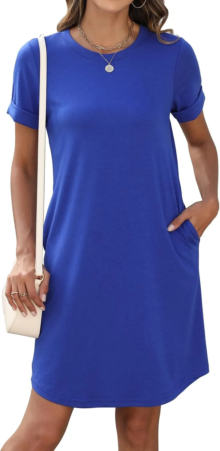 Bluetime Womens T Shirt Dresses Casual 2025 Summer Short Sleeve Loose Vacation Dress with Pockets