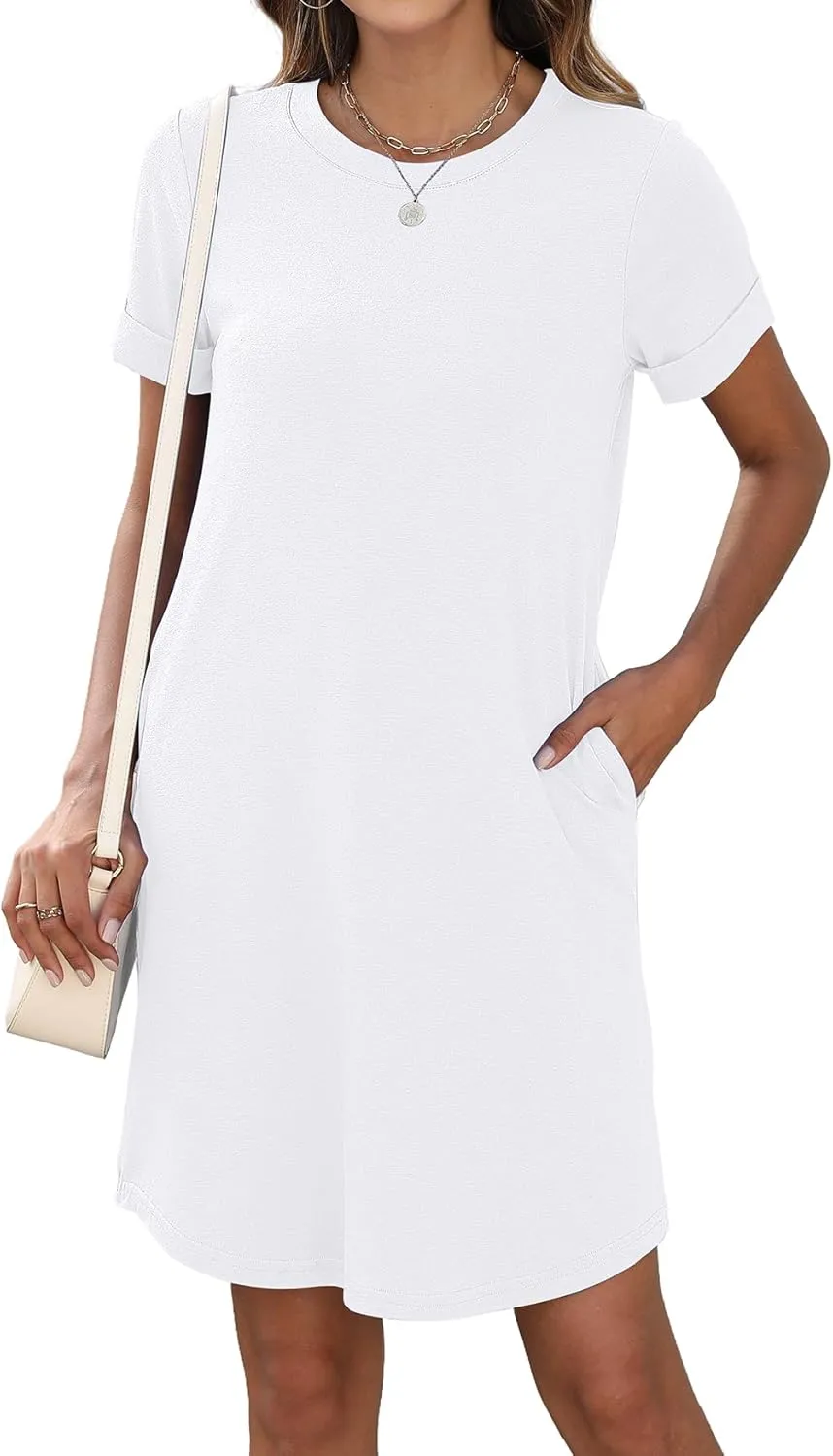 Bluetime Womens T Shirt Dresses Casual 2025 Summer Short Sleeve Loose Vacation Dress with Pockets