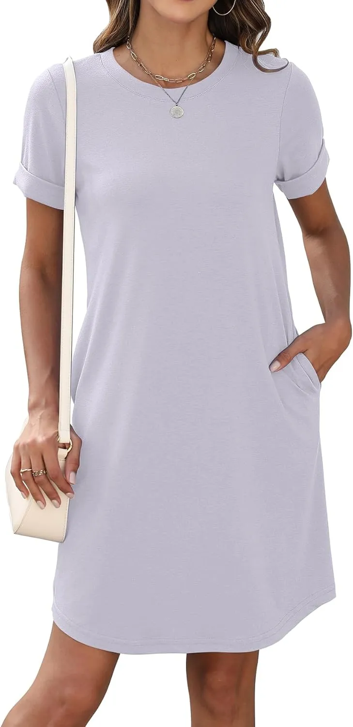 Bluetime Womens T Shirt Dresses Casual 2025 Summer Short Sleeve Loose Vacation Dress with Pockets