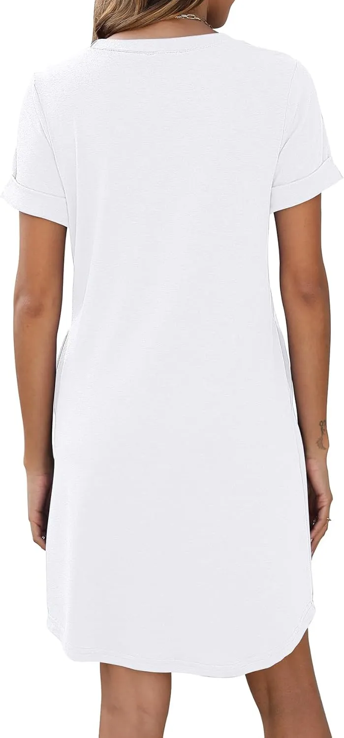 Bluetime Womens T Shirt Dresses Casual 2025 Summer Short Sleeve Loose Vacation Dress with Pockets