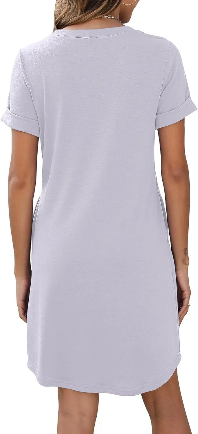 Bluetime Womens T Shirt Dresses Casual 2025 Summer Short Sleeve Loose Vacation Dress with Pockets