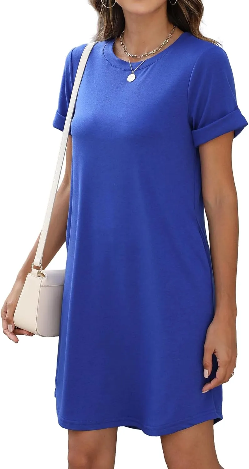 Bluetime Womens T Shirt Dresses Casual 2025 Summer Short Sleeve Loose Vacation Dress with Pockets