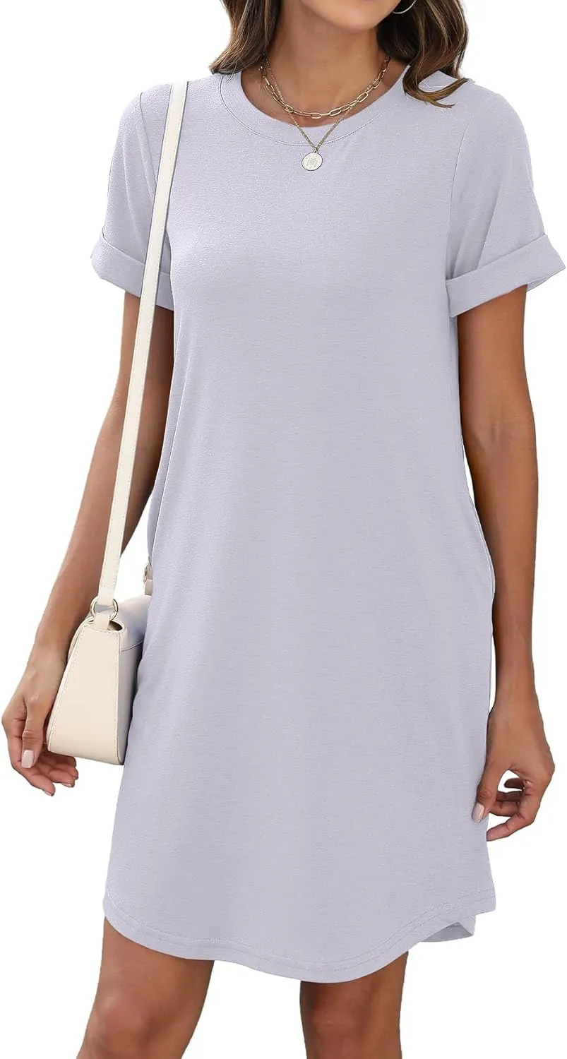 Bluetime Womens T Shirt Dresses Casual 2025 Summer Short Sleeve Loose Vacation Dress with Pockets