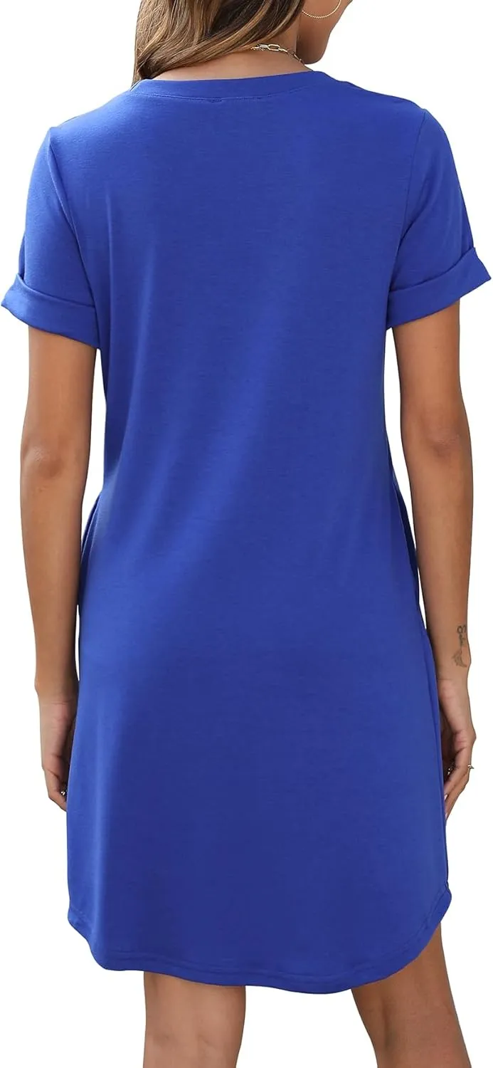 Bluetime Womens T Shirt Dresses Casual 2025 Summer Short Sleeve Loose Vacation Dress with Pockets