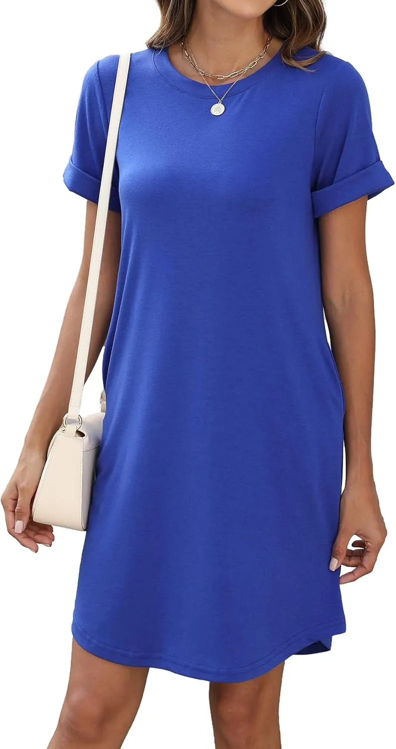 Bluetime Womens T Shirt Dresses Casual 2025 Summer Short Sleeve Loose Vacation Dress with Pockets