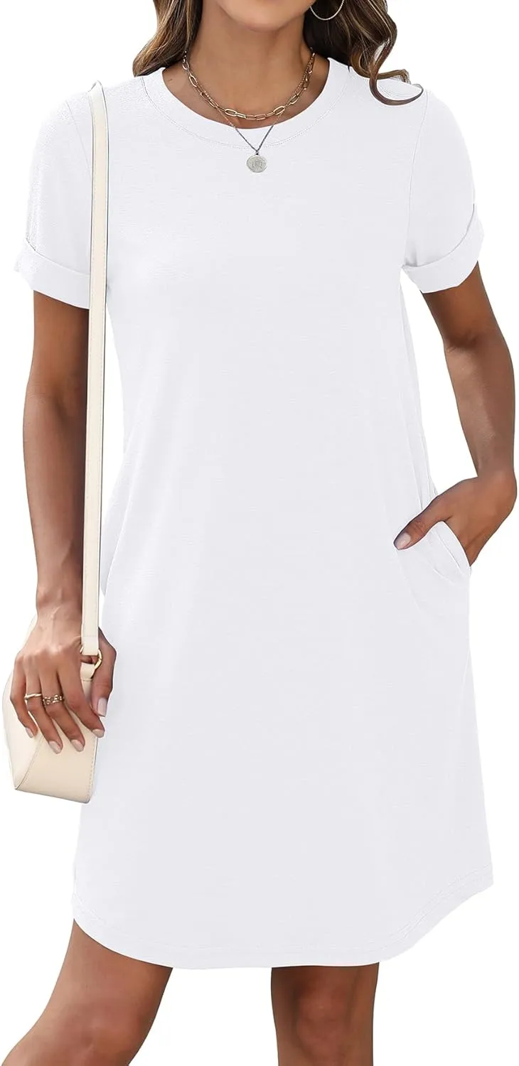 Bluetime Womens T Shirt Dresses Casual 2025 Summer Short Sleeve Loose Vacation Dress with Pockets