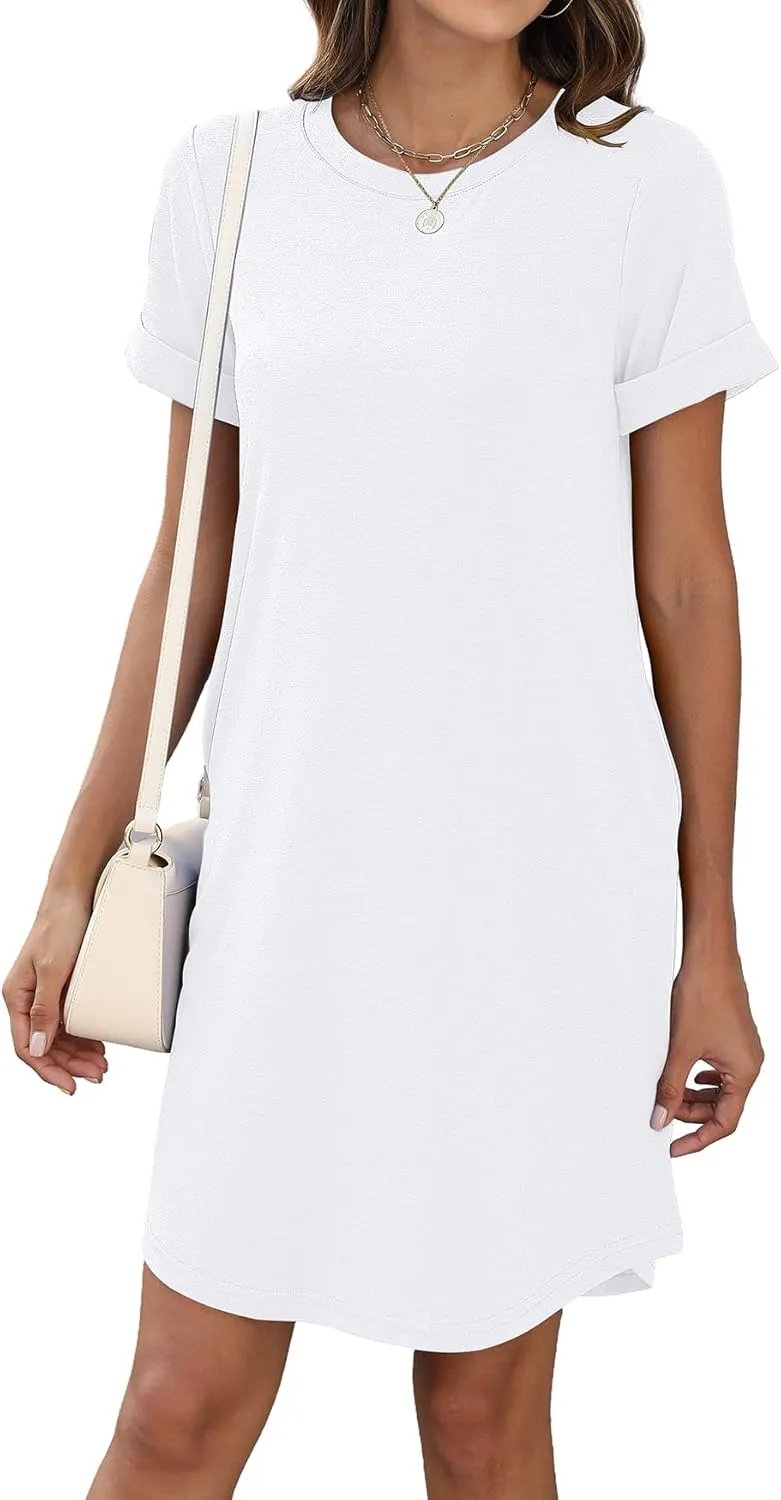 Bluetime Womens T Shirt Dresses Casual 2025 Summer Short Sleeve Loose Vacation Dress with Pockets