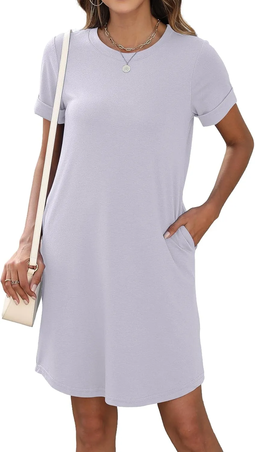 Bluetime Womens T Shirt Dresses Casual 2025 Summer Short Sleeve Loose Vacation Dress with Pockets