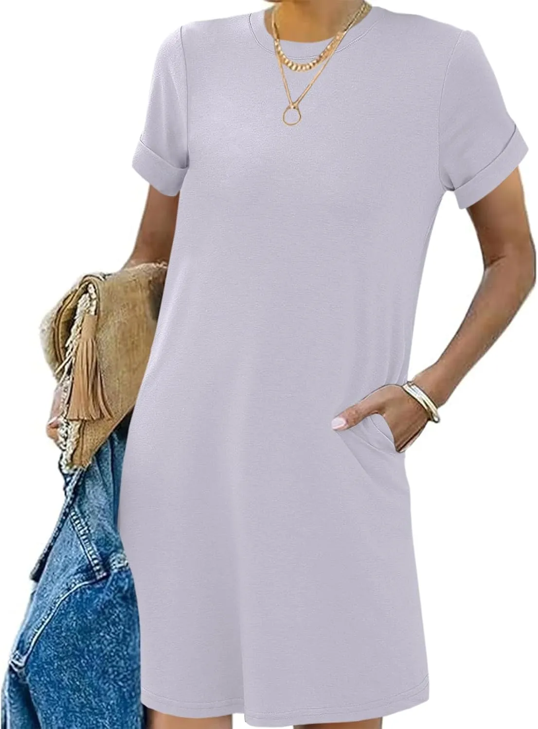 Bluetime Womens T Shirt Dresses Casual 2025 Summer Short Sleeve Loose Vacation Dress with Pockets