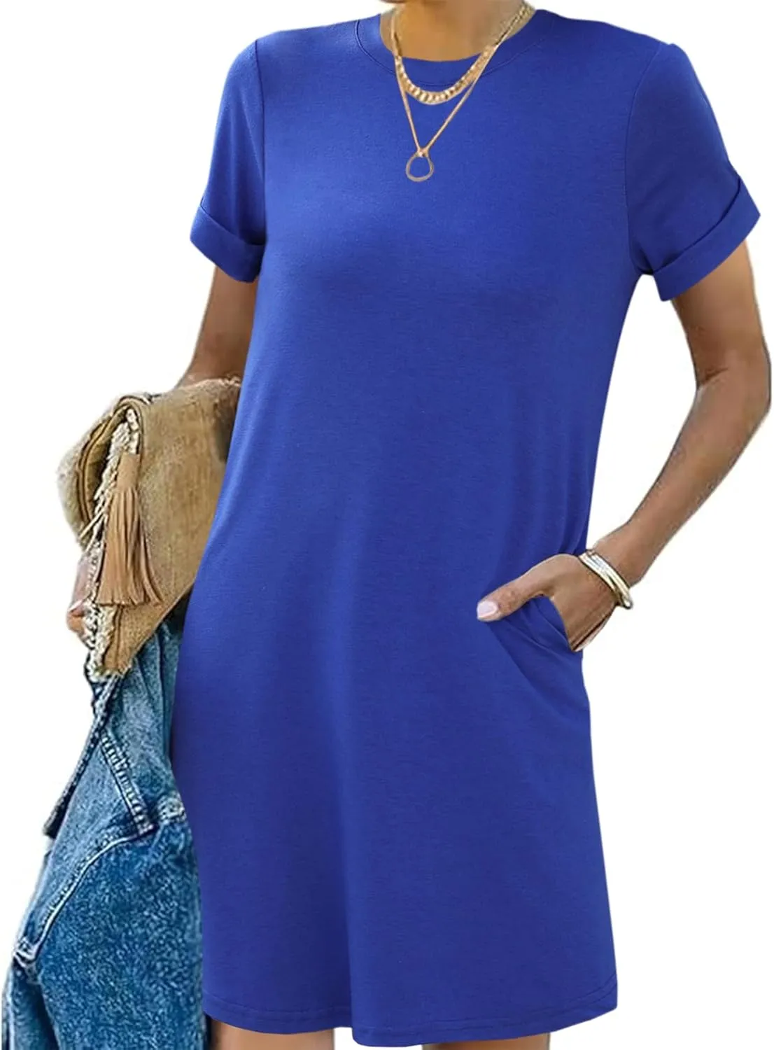 Bluetime Womens T Shirt Dresses Casual 2025 Summer Short Sleeve Loose Vacation Dress with Pockets
