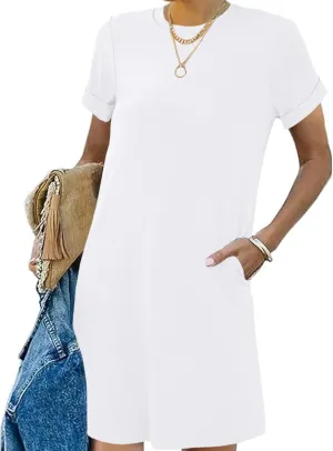 Bluetime Womens T Shirt Dresses Casual 2025 Summer Short Sleeve Loose Vacation Dress with Pockets
