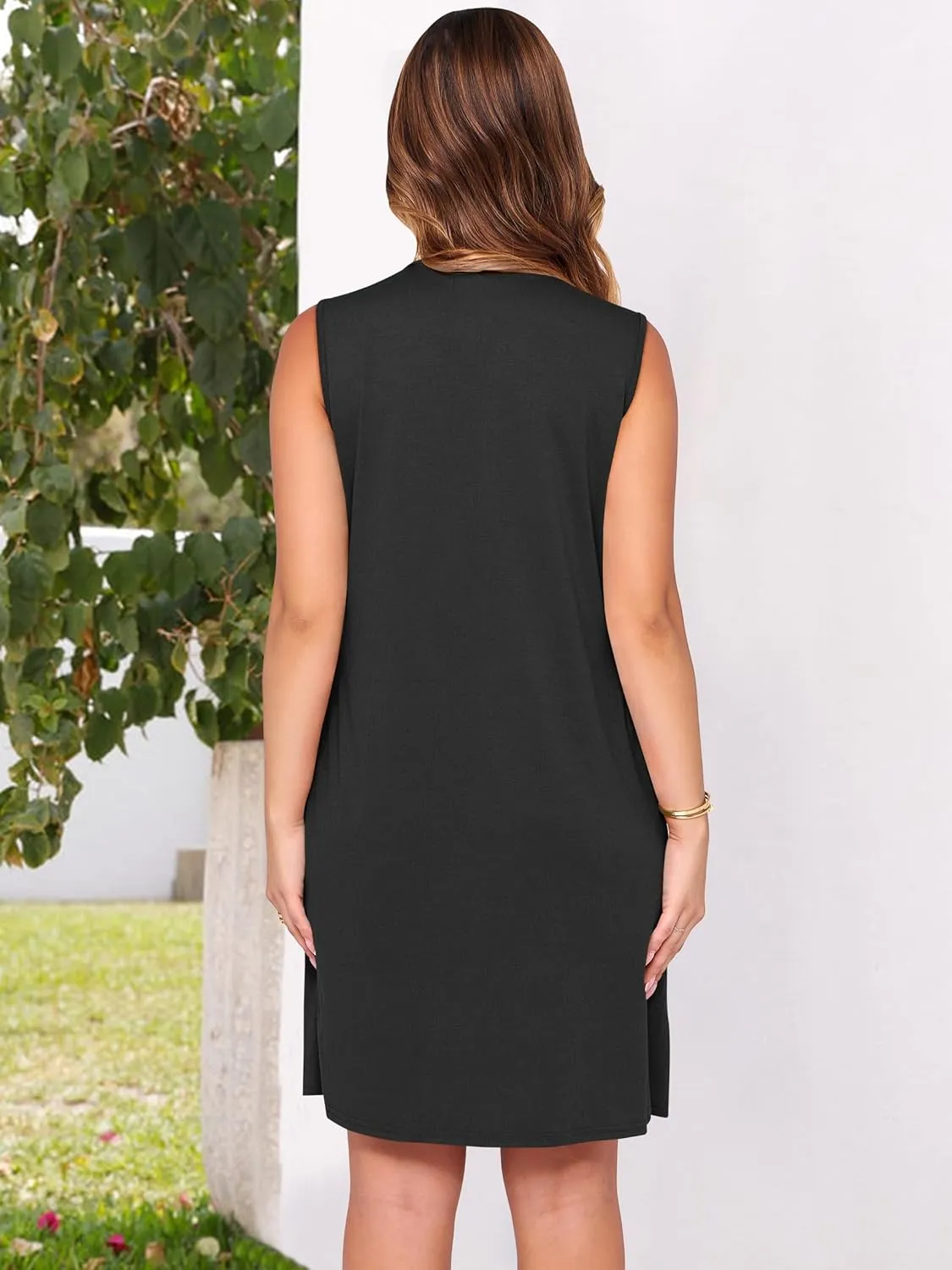 Caracilia Dresses for Women Summer Casual Sleeveless Self Tie Front Pleated Mini Sundress Swing Beach Vacation Dress 2025