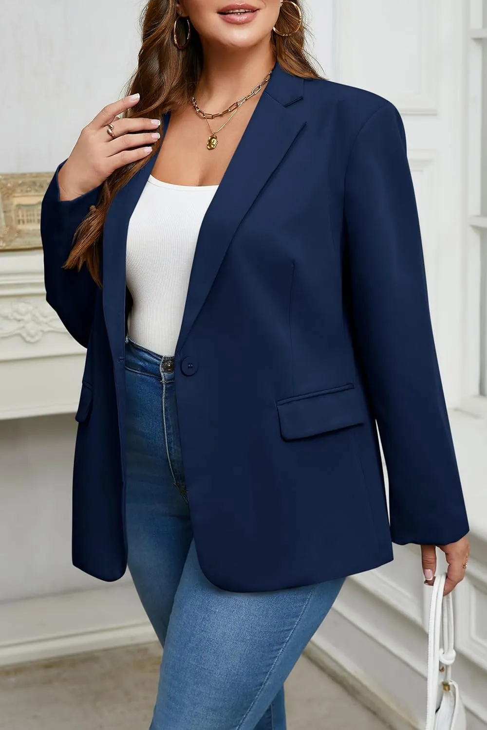 Cicy Bell Womens Plus Size Casual Blazers Lapel Long Sleeve Work Office Suit Jackets Open Front Curvy Blazers
