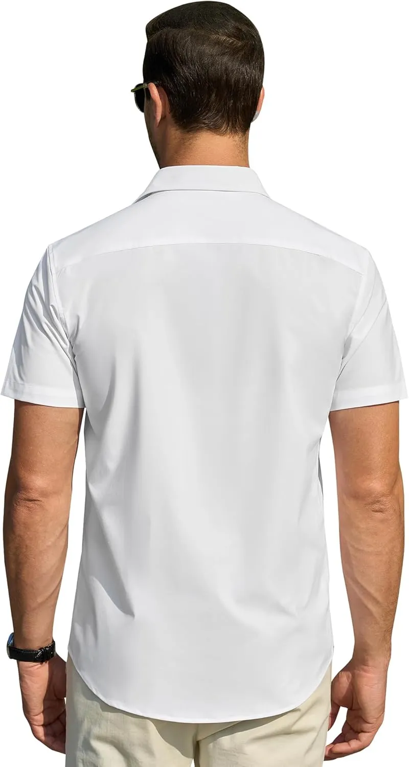 DEMEANOR Cotton Mens Dress Shirts Short Sleeve Button Down Shirts Formal Summer Dress Shirt Casual Button Up Shirts Men