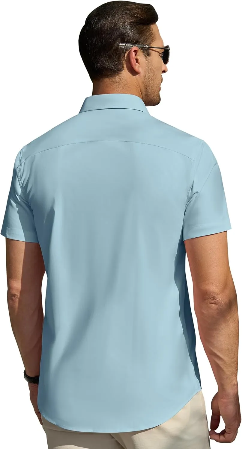 DEMEANOR Cotton Mens Dress Shirts Short Sleeve Button Down Shirts Formal Summer Dress Shirt Casual Button Up Shirts Men