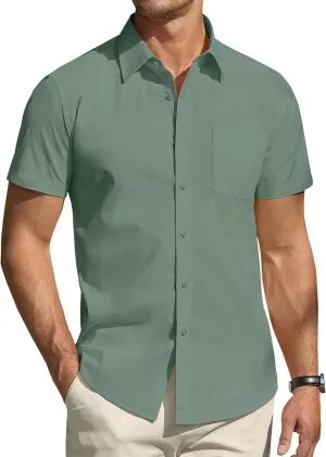 DEMEANOR Cotton Mens Dress Shirts Short Sleeve Button Down Shirts Formal Summer Dress Shirt Casual Button Up Shirts Men