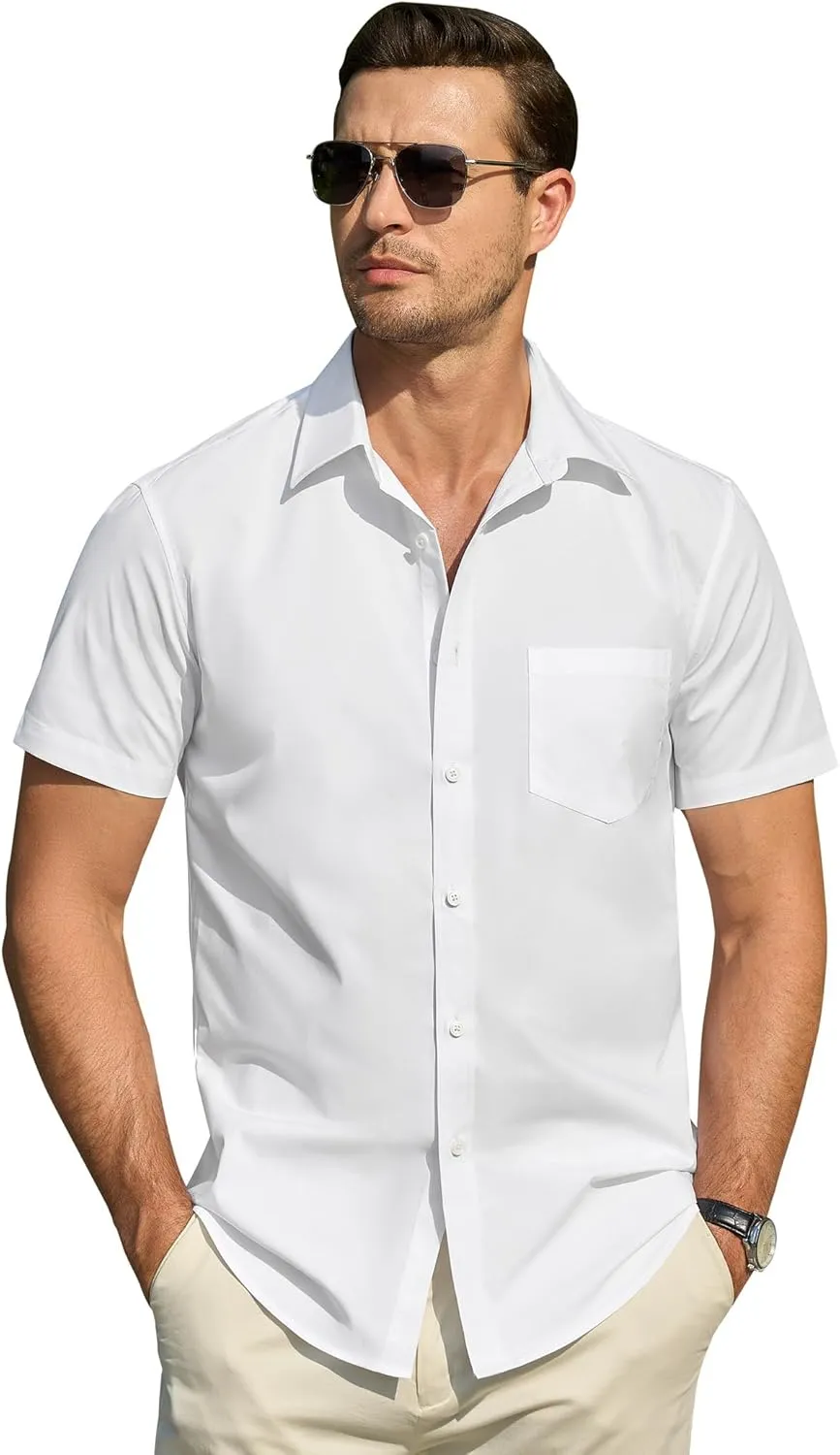 DEMEANOR Cotton Mens Dress Shirts Short Sleeve Button Down Shirts Formal Summer Dress Shirt Casual Button Up Shirts Men