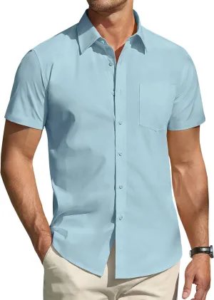 DEMEANOR Cotton Mens Dress Shirts Short Sleeve Button Down Shirts Formal Summer Dress Shirt Casual Button Up Shirts Men